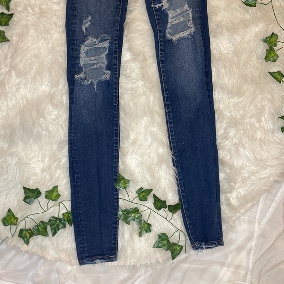AMERICAN EAGLE SUPER STRETCH DESTRUCTED JEGGING • SIZE 0 LONG • DARK WASH - Picture 8 of 11